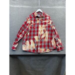 Vintage Flannel Bleach Custom Design Shirt Mens 2XL Red Plaid Casual Button Down